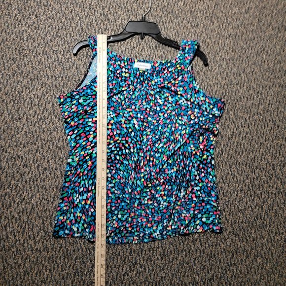 Calvin Klein Geometric Print Matte Jersey Pleat Crew Neck Sleeveless Top Size L - Picture 4 of 16